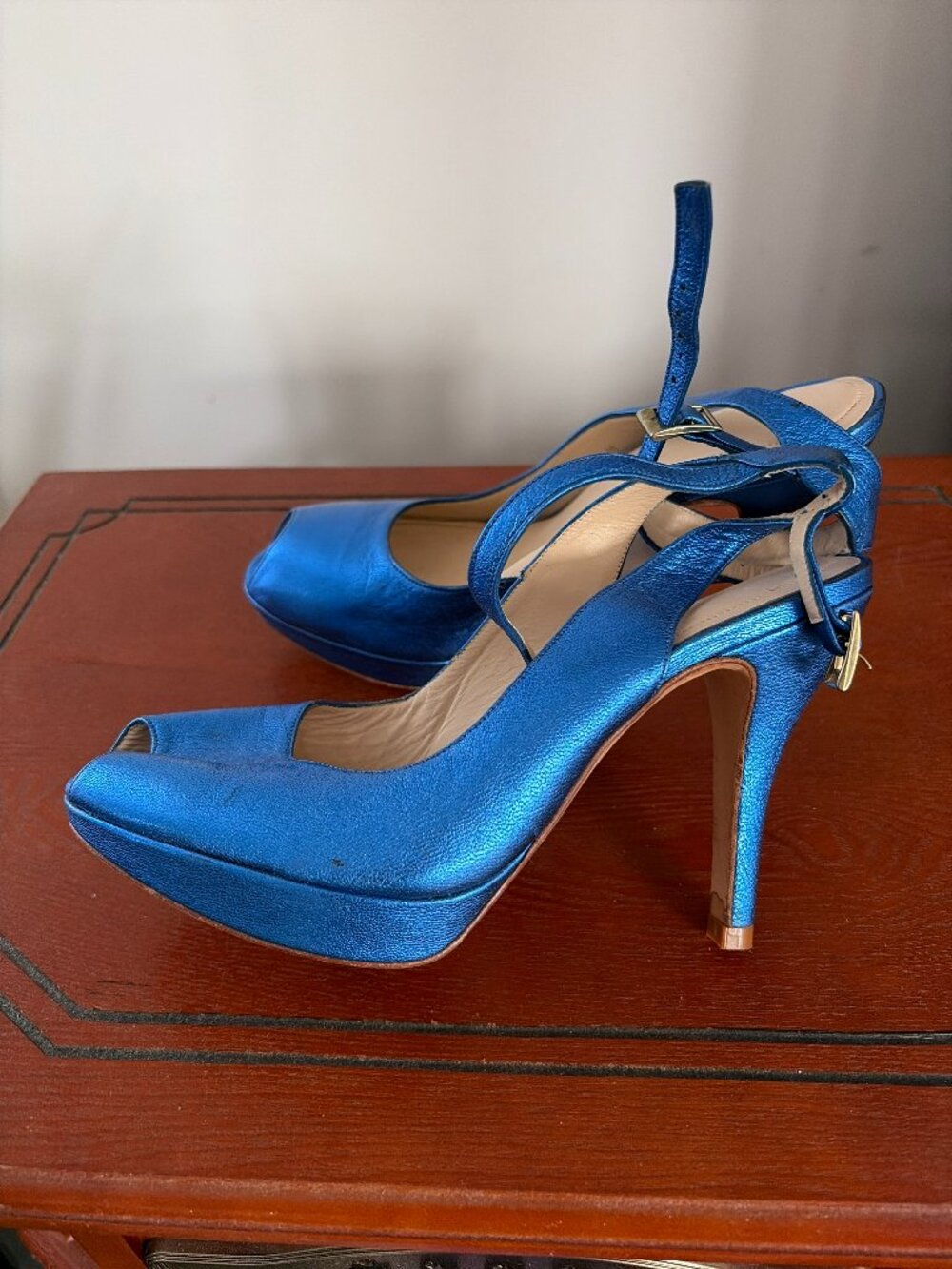 Blue Platform High Heel Ankle Strap Sandals - Picture 2 of 8